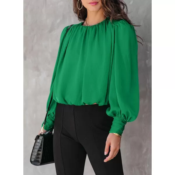 Dokotoo Women's Summer Casual Solid Color Crew Neck Long Sleeve Blouses Shirts 2023 Trendy Work Business Bohemian Tops
