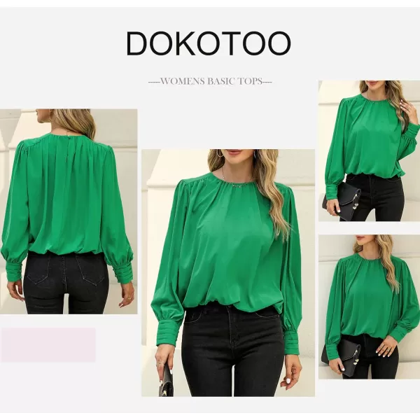 Dokotoo Women's Summer Casual Solid Color Crew Neck Long Sleeve Blouses Shirts 2023 Trendy Work Business Bohemian Tops