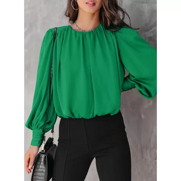 Dokotoo Women's Summer Casual Solid Color Crew Neck Long Sleeve Blouses Shirts 2023 Trendy Work Business Bohemian Tops