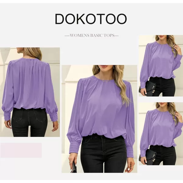 Dokotoo Women's Summer Casual Solid Color Crew Neck Long Sleeve Blouses Shirts 2023 Trendy Work Business Bohemian Tops