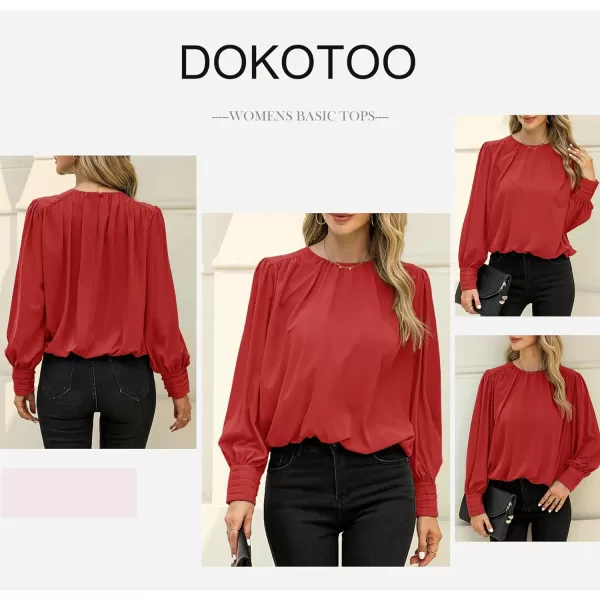 Dokotoo Women's Summer Casual Solid Color Crew Neck Long Sleeve Blouses Shirts 2023 Trendy Work Business Bohemian Tops