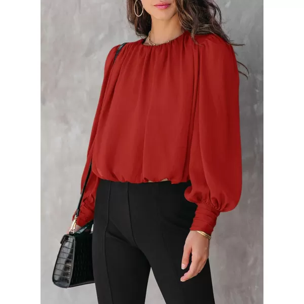 Dokotoo Women's Summer Casual Solid Color Crew Neck Long Sleeve Blouses Shirts 2023 Trendy Work Business Bohemian Tops
