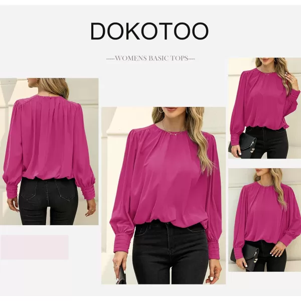 Dokotoo Women's Summer Casual Solid Color Crew Neck Long Sleeve Blouses Shirts 2023 Trendy Work Business Bohemian Tops