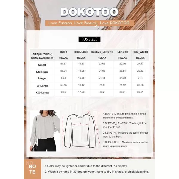 Dokotoo Women's Summer Casual Solid Color Crew Neck Long Sleeve Blouses Shirts 2023 Trendy Work Business Bohemian Tops