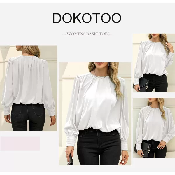 Dokotoo Women's Summer Casual Solid Color Crew Neck Long Sleeve Blouses Shirts 2023 Trendy Work Business Bohemian Tops