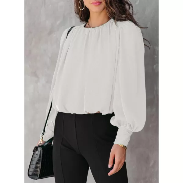 Dokotoo Women's Summer Casual Solid Color Crew Neck Long Sleeve Blouses Shirts 2023 Trendy Work Business Bohemian Tops