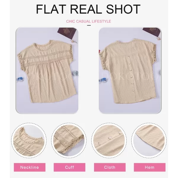 Dokotoo Womens Summer Tops Crewneck Lace Crochet Short Sleeve Shirts Casual Chiffon Blouses