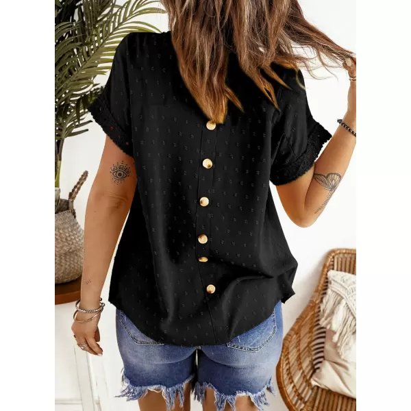 Dokotoo Womens Summer Tops Crewneck Lace Crochet Short Sleeve Shirts Casual Chiffon Blouses