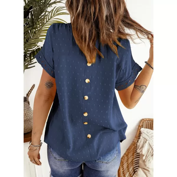 Dokotoo Womens Summer Tops Crewneck Lace Crochet Short Sleeve Shirts Casual Chiffon Blouses
