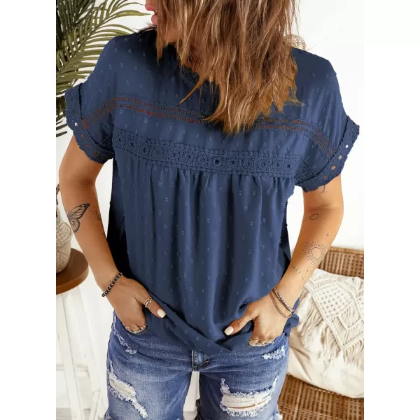 Dokotoo Womens Summer Tops Crewneck Lace Crochet Short Sleeve Shirts Casual Chiffon Blouses