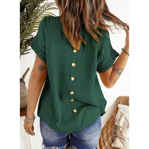 Dokotoo Womens Summer Tops Crewneck Lace Crochet Short Sleeve Shirts Casual Chiffon Blouses