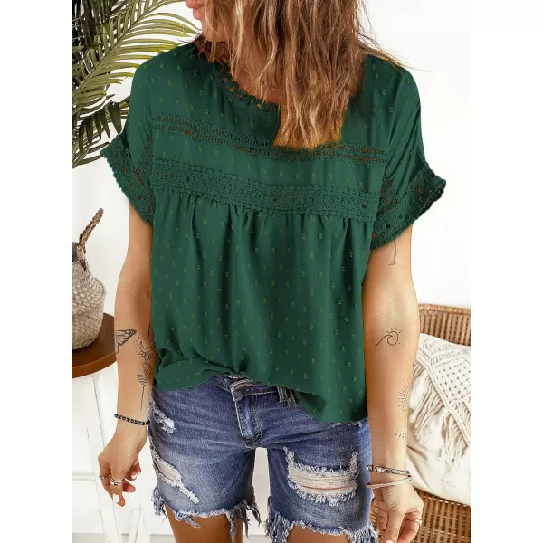 Dokotoo Womens Summer Tops Crewneck Lace Crochet Short Sleeve Shirts Casual Chiffon Blouses