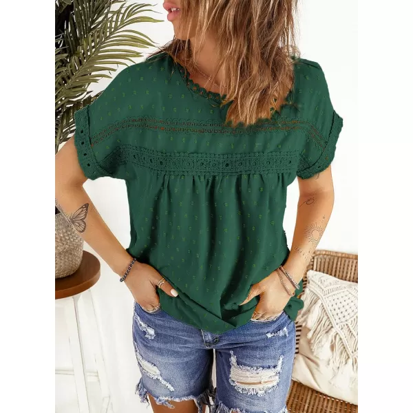 Dokotoo Womens Summer Tops Crewneck Lace Crochet Short Sleeve Shirts Casual Chiffon Blouses