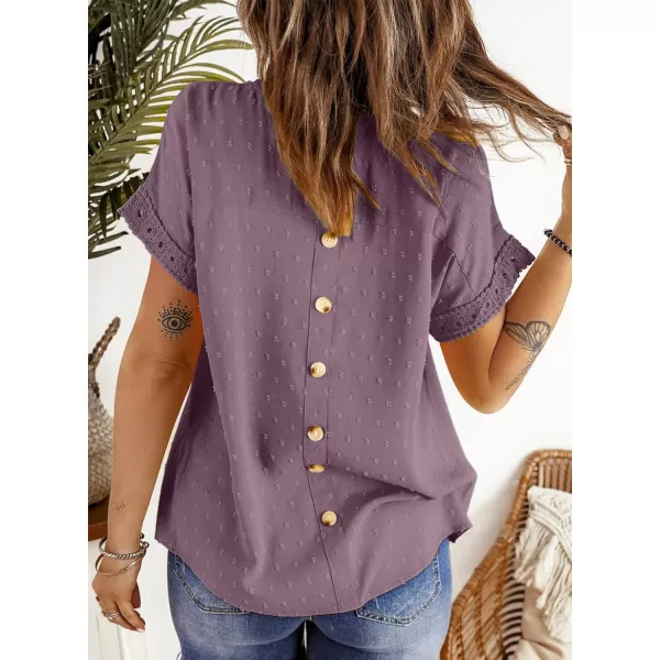 Dokotoo Womens Summer Tops Crewneck Lace Crochet Short Sleeve Shirts Casual Chiffon Blouses