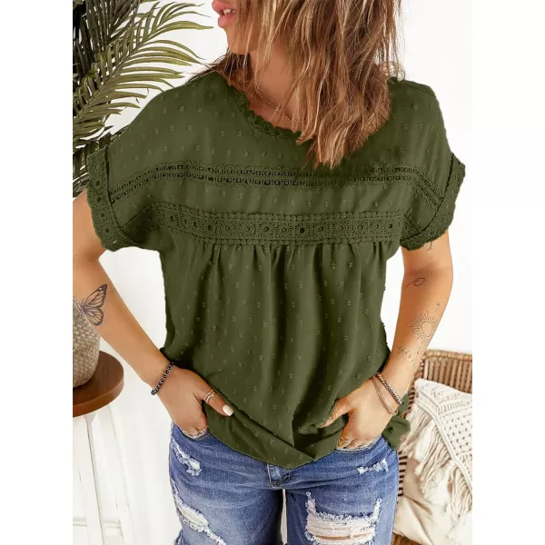 Dokotoo Womens Summer Tops Crewneck Lace Crochet Short Sleeve Shirts Casual Chiffon Blouses