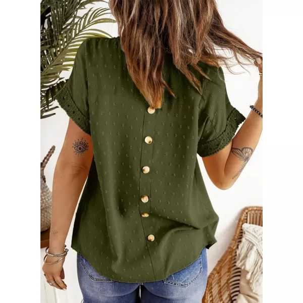 Dokotoo Womens Summer Tops Crewneck Lace Crochet Short Sleeve Shirts Casual Chiffon Blouses