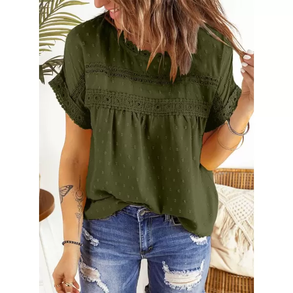 Dokotoo Womens Summer Tops Crewneck Lace Crochet Short Sleeve Shirts Casual Chiffon Blouses