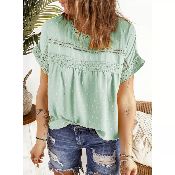 Dokotoo Womens Summer Tops Crewneck Lace Crochet Short Sleeve Shirts Casual Chiffon Blouses