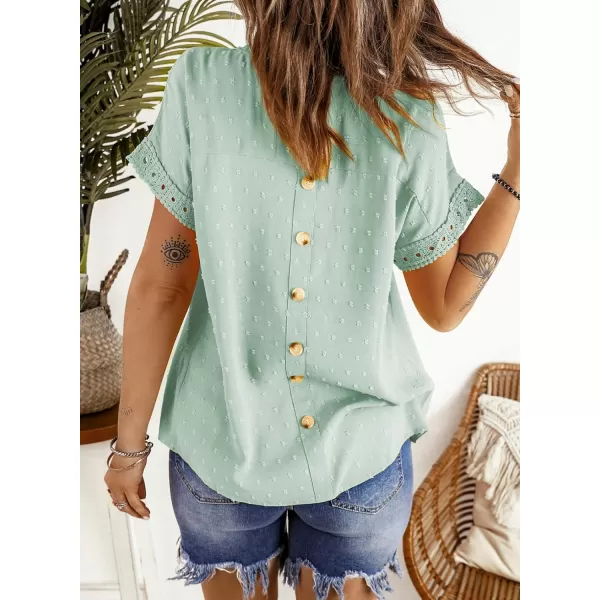Dokotoo Womens Summer Tops Crewneck Lace Crochet Short Sleeve Shirts Casual Chiffon Blouses