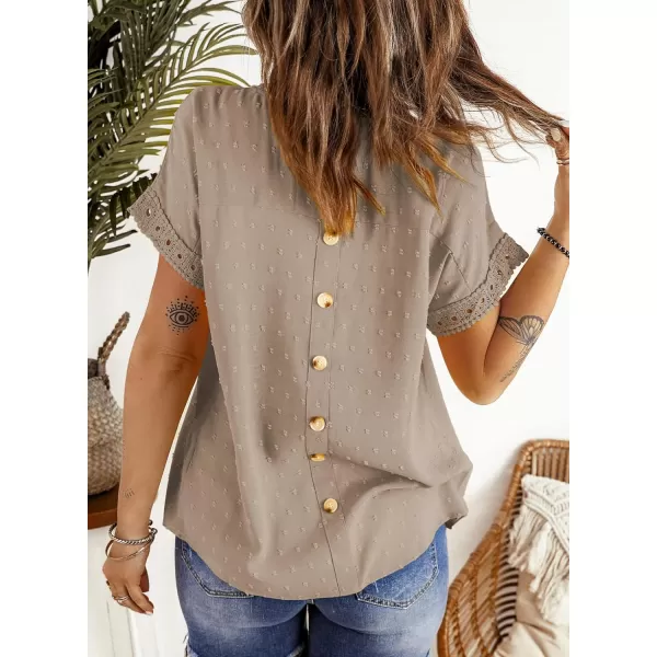 Dokotoo Womens Summer Tops Crewneck Lace Crochet Short Sleeve Shirts Casual Chiffon Blouses