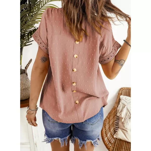 Dokotoo Womens Summer Tops Crewneck Lace Crochet Short Sleeve Shirts Casual Chiffon Blouses