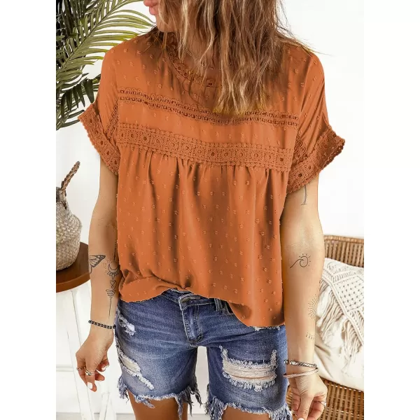 Dokotoo Womens Summer Tops Crewneck Lace Crochet Short Sleeve Shirts Casual Chiffon Blouses