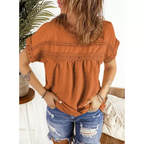 Dokotoo Womens Summer Tops Crewneck Lace Crochet Short Sleeve Shirts Casual Chiffon Blouses