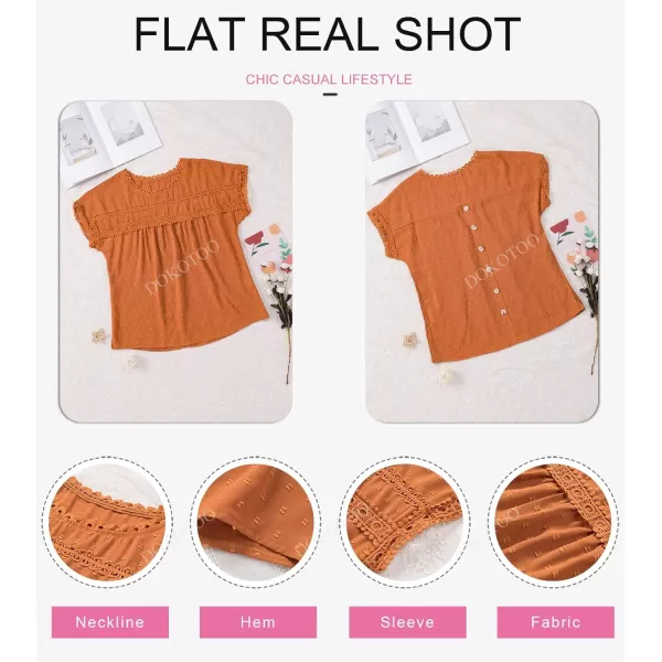 Dokotoo Womens Summer Tops Crewneck Lace Crochet Short Sleeve Shirts Casual Chiffon Blouses