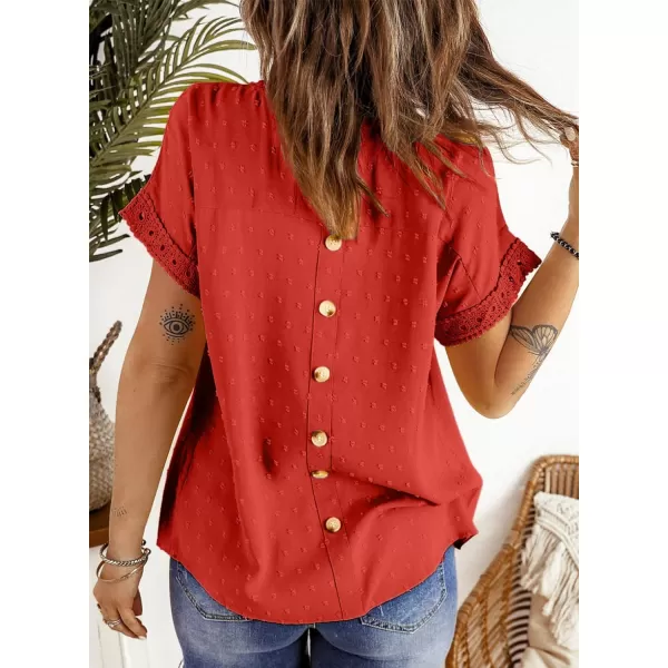 Dokotoo Womens Summer Tops Crewneck Lace Crochet Short Sleeve Shirts Casual Chiffon Blouses