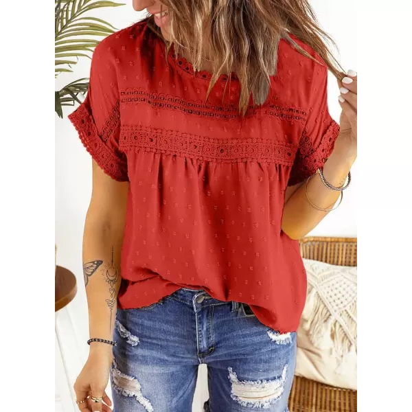 Dokotoo Womens Summer Tops Crewneck Lace Crochet Short Sleeve Shirts Casual Chiffon Blouses