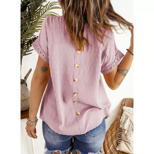 Dokotoo Womens Summer Tops Crewneck Lace Crochet Short Sleeve Shirts Casual Chiffon Blouses