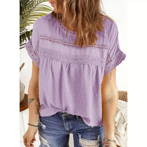Dokotoo Womens Summer Tops Crewneck Lace Crochet Short Sleeve Shirts Casual Chiffon Blouses