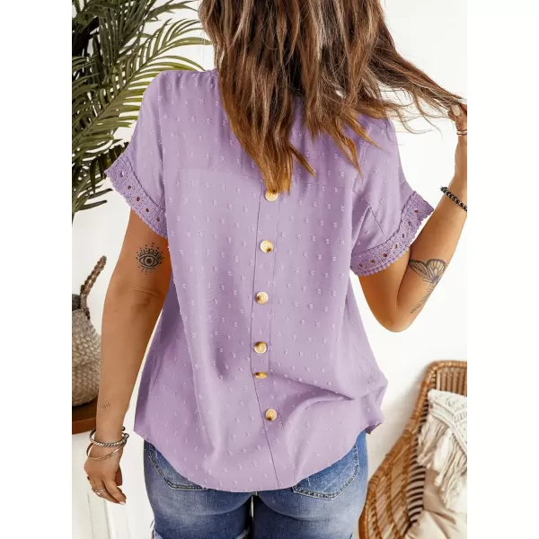 Dokotoo Womens Summer Tops Crewneck Lace Crochet Short Sleeve Shirts Casual Chiffon Blouses