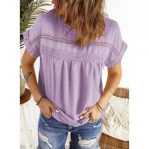 Dokotoo Womens Summer Tops Crewneck Lace Crochet Short Sleeve Shirts Casual Chiffon Blouses