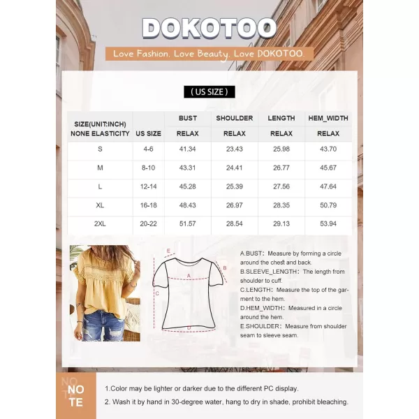 Dokotoo Womens Summer Tops Crewneck Lace Crochet Short Sleeve Shirts Casual Chiffon Blouses