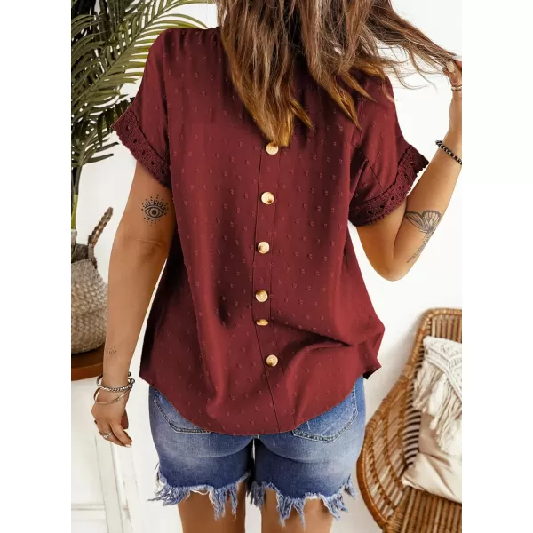 Dokotoo Womens Summer Tops Crewneck Lace Crochet Short Sleeve Shirts Casual Chiffon Blouses