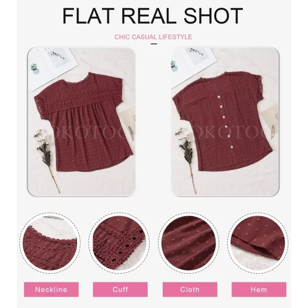 Dokotoo Womens Summer Tops Crewneck Lace Crochet Short Sleeve Shirts Casual Chiffon Blouses