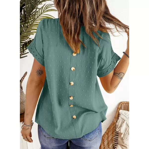 Dokotoo Womens Summer Tops Crewneck Lace Crochet Short Sleeve Shirts Casual Chiffon Blouses