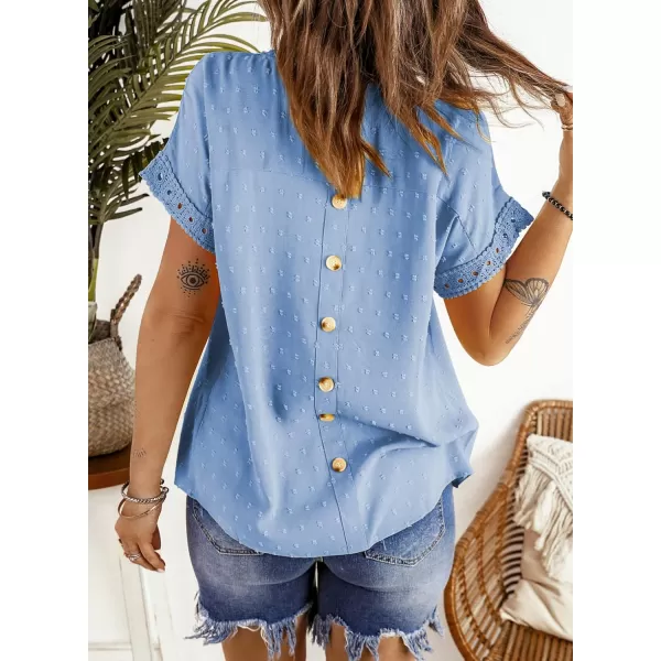 Dokotoo Womens Summer Tops Crewneck Lace Crochet Short Sleeve Shirts Casual Chiffon Blouses