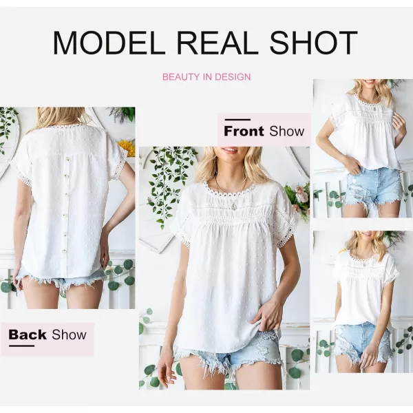 Dokotoo Womens Summer Tops Crewneck Lace Crochet Short Sleeve Shirts Casual Chiffon Blouses