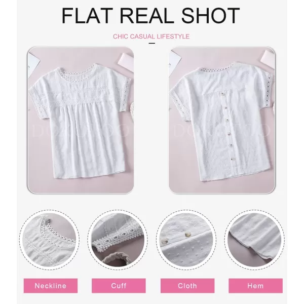 Dokotoo Womens Summer Tops Crewneck Lace Crochet Short Sleeve Shirts Casual Chiffon Blouses