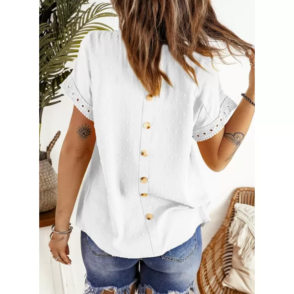 Dokotoo Womens Summer Tops Crewneck Lace Crochet Short Sleeve Shirts Casual Chiffon Blouses
