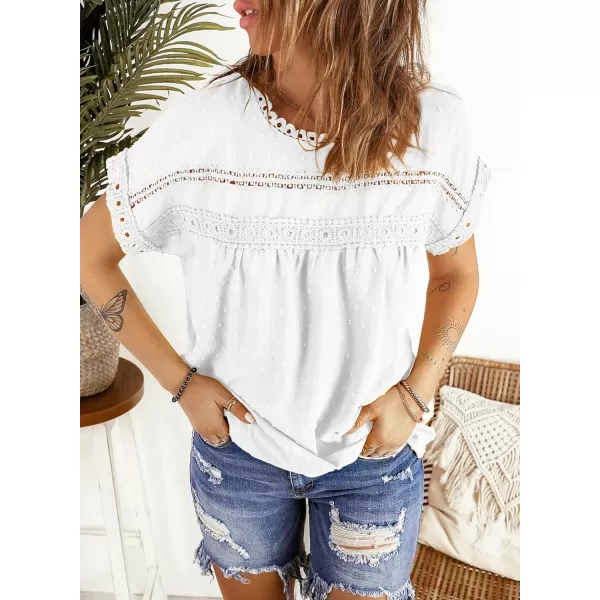 Dokotoo Womens Summer Tops Crewneck Lace Crochet Short Sleeve Shirts Casual Chiffon Blouses