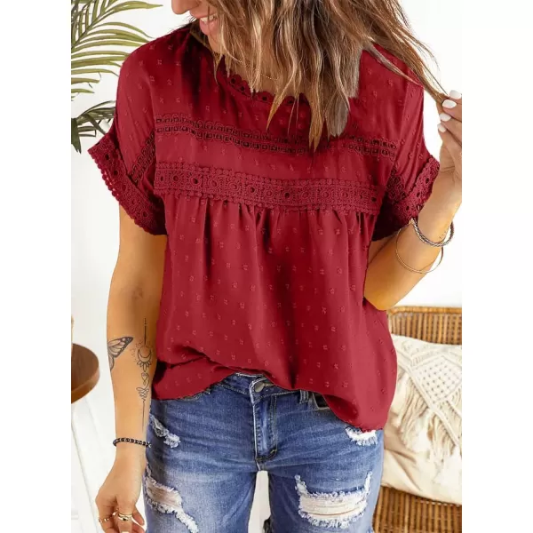 Dokotoo Womens Summer Tops Crewneck Lace Crochet Short Sleeve Shirts Casual Chiffon Blouses
