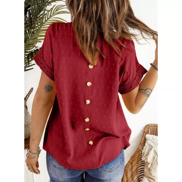 Dokotoo Womens Summer Tops Crewneck Lace Crochet Short Sleeve Shirts Casual Chiffon Blouses