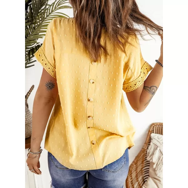 Dokotoo Womens Summer Tops Crewneck Lace Crochet Short Sleeve Shirts Casual Chiffon Blouses