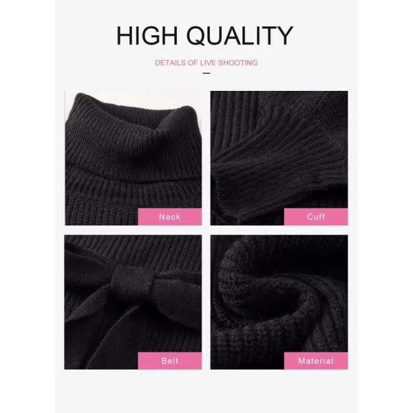 Dokotoo Women's Turtleneck Sweaters Long Sleeve Belted Waist Knitted Pullover Top