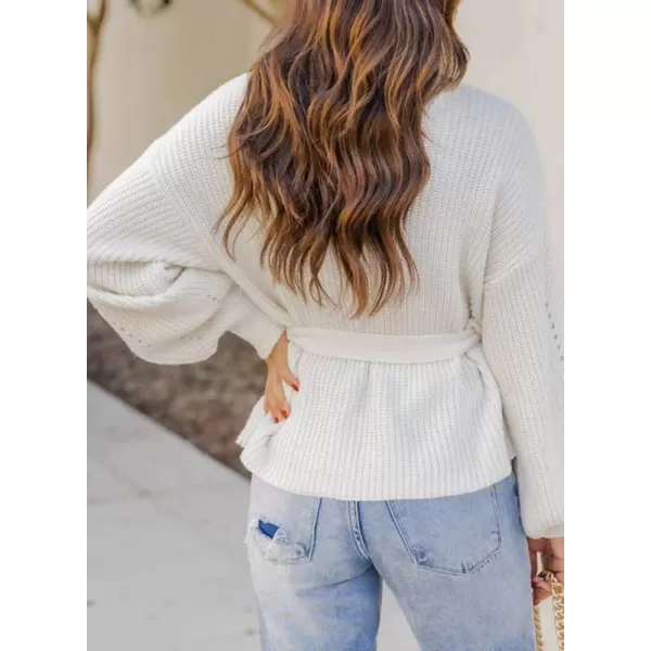 Dokotoo Women's Turtleneck Sweaters Long Sleeve Belted Waist Knitted Pullover Top