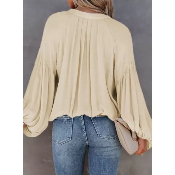 Dokotoo Womens V Neck Balloon Long Sleeve Shirts Button Down Shirt Blouses Tops