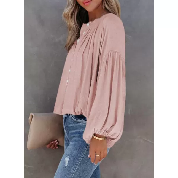 Dokotoo Womens V Neck Balloon Long Sleeve Shirts Button Down Shirt Blouses Tops